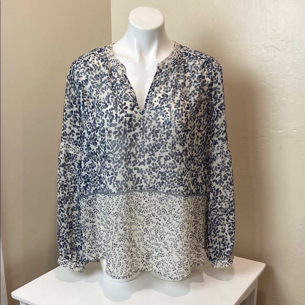 Vince Camuto Blue and White Patterned Blouse
